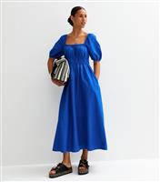 Women's Blue Puff Sleeve Midi Dress New Look
