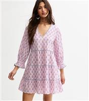 Women's Pink Pattern Print Tiered Mini Dress New Look