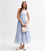 Women's Light Blue Rib Racerback Broderie Anglaise Embroidered Midi Dress New Look