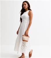 Women's Petite White Embroidered Hem Midi Dress New Look