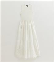 Women's Tall White Ribbed Bodice Embroidered Hem Midi Dress New Look