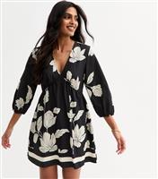 Women's Black Floral Print Mini Smock Dress New Look