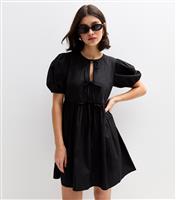 Women's Black Tie Front Bow Detail Mini Dress New Look