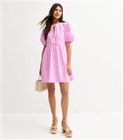 Women's Light Pink Tie Front Bow Detail Mini Dress New Look