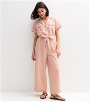 Women's Pink Short Sleeve Belted Jumpsuit New Look