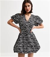 Women's Black Zebra Print Puffball Hem Mini Dress New Look