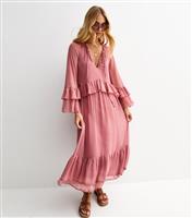Women's Pink Ruffle Trim Chiffon Midi Dress New Look