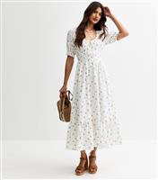 Women's White Floral Print Milkmaid Midi Dress New Look