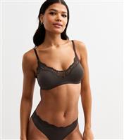 Women's Dark Brown Lace Trim Bralette New Look