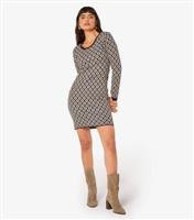 Women's Olive Geometric Diamond Knit Mini Dress Apricot New Look