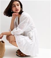 Women's White Broderie Anglaise Mini Dress New Look