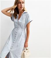 Women's Light Blue Broderie Anglaise V-Neck Midi Shirt Dress New Look