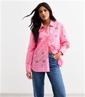 Women's Pink Broderie Anglaise Long Sleeve Shirt New Look
