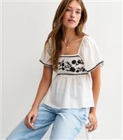 Women's White Floral Embroidered Milkmaid Top New Look