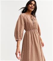 Women's Khaki Checked Midi Smock Dress New Look