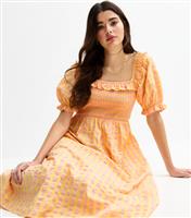 Women's Pink Textured Gingham Smock Puff Sleeve Midi Dress New Look