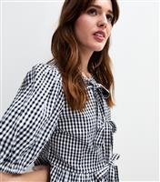Women's Black Gingham Tie Front Short Sleeve Shirt New Look