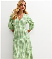 Women's Green Gingham Check Smock Midi Dress New Look