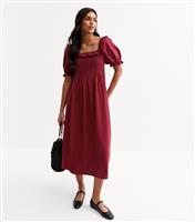 Women's Burgundy Puff Sleeve Midi Dress New Look