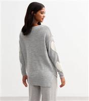 Women's Grey Heart V Neck Jumper Gini London New Look