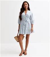 Women's Petite Light Blue Broderie Anglaise Tiered Hem Mini Dress New Look