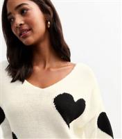 Women's White Heart V Neck Jumper Gini London New Look