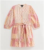 Women's Petite Pink Patchwork Print Belted Mini Dress New Look
