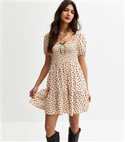 Women's Cream Polka Dot Milkmaid Mini Dress New Look