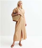 Women's Tall Stone V-Neck Shirred Waist Midi Shirt Dress New Look