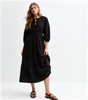 Women's Black Bow Front Midi Dress New Look