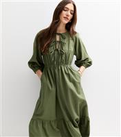 Women's Khaki Bow Front Midi Dress New Look