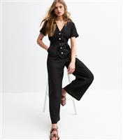 Women's Black V-Neck Button Front Jumpsuit New Look