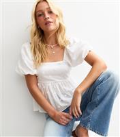 Women's White Daisy Embroidery Puff Sleeve Milkmaid Top New Look