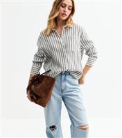 Women's Blue Striped Textured Cotton Shirt New Look