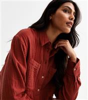 Women's Rust Crinkled Texture Cotton Shirt New Look