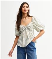 Women's Blue Floral Print Puff Sleeve Milkmaid Top New Look