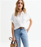 Women's White Short Sleeve Chest Pocket Shirt New Look
