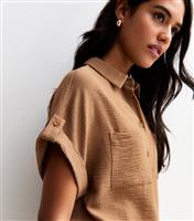 Women's Brown Double Chest Pocket Shirt New Look