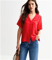 Women's Red V-Neck Button Up Top New Look