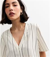 Women's Cream Striped Button Up Top New Look