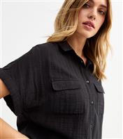 Women's Black Striped Flap Pocket Shirt New Look