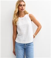 Women's White Linen Look Sleeveless Top New Look