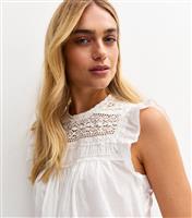 Women's White Lace Panelled Sleeveless Top New Look