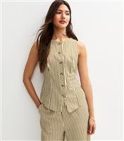 Women's Green Soft Touch Striped Crew Neck Waistcoat New Look