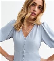 Women's Blue V-Neck Button Front Top New Look