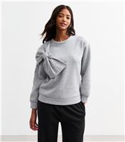 Women's Grey Oversized Bow Jersey Jumper Gini London New Look