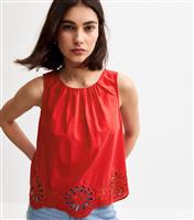 Women's Red Broderie Anglaise Hem Vest New Look