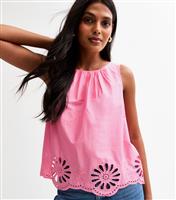 Women's Pink Broderie Anglaise Hem Vest New Look