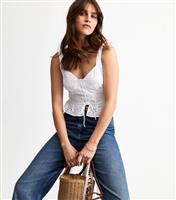 Women's White Broderie Anglaise Lace Up Tie Cami Top New Look