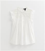 Women's Petite White Lace Yoke Sleeveless Frill Trim Top New Look